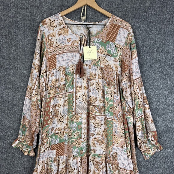 NEW Dress Forum Women's Maxi Dress Patchwork Floral‎ Long Sleeve Casual size M - Picture 4 of 10